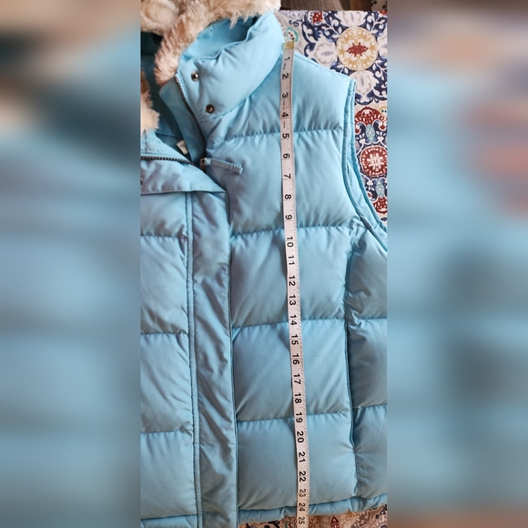 L.L.Bean XL Petite Powder Blue Goose Down Puffer Vest Faux Fur Collar‎ - Picture 5 of 7
